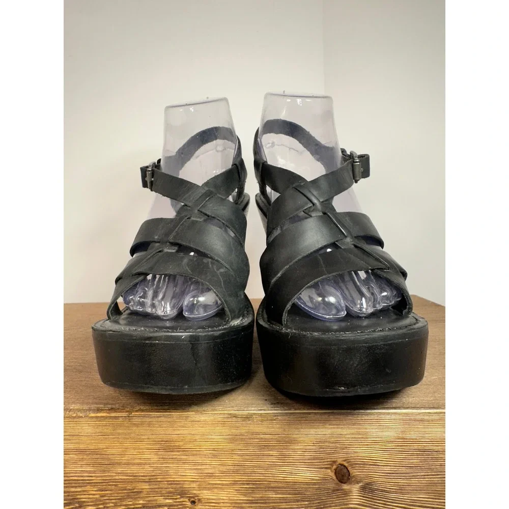 MIA Platform Heels Womens 7M Black Leather Strappy Chunky Platform Y2K Coquette
